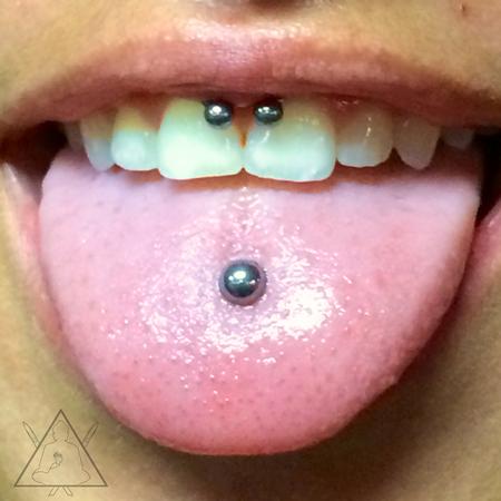 Tattoos - Smiley and Tongue piercings - 100898